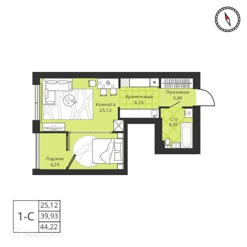 Продаётся студия, 39.93 м²