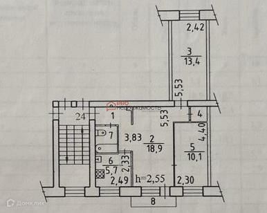 Продаётся 3-комнатная квартира, 55.3 м²