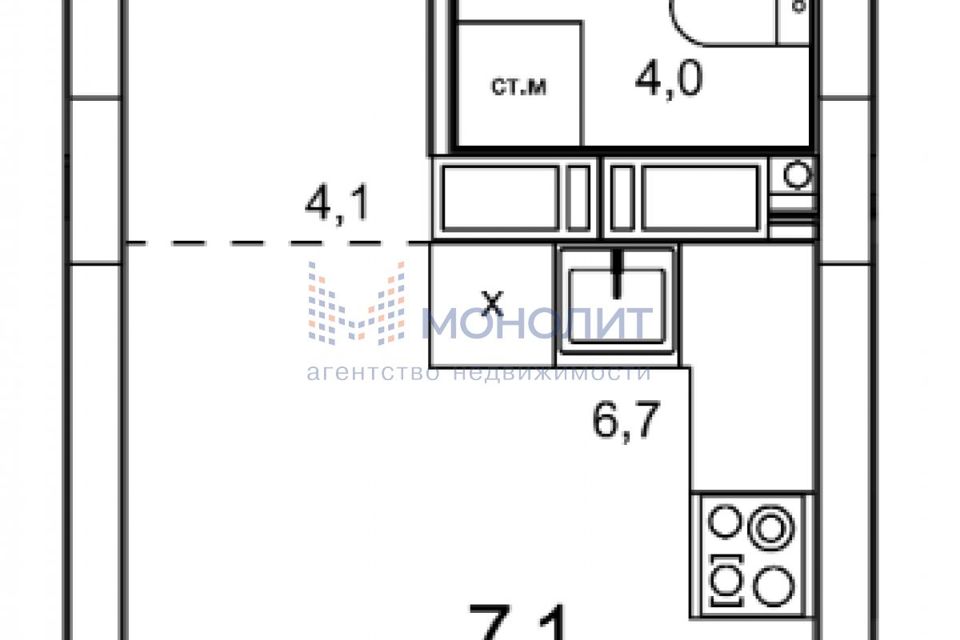 Продаётся 1-комнатная квартира, 21.9 м²