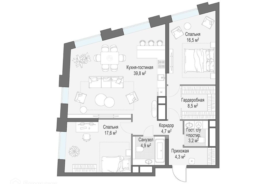 Продаётся 2-комнатная квартира, 99.5 м²