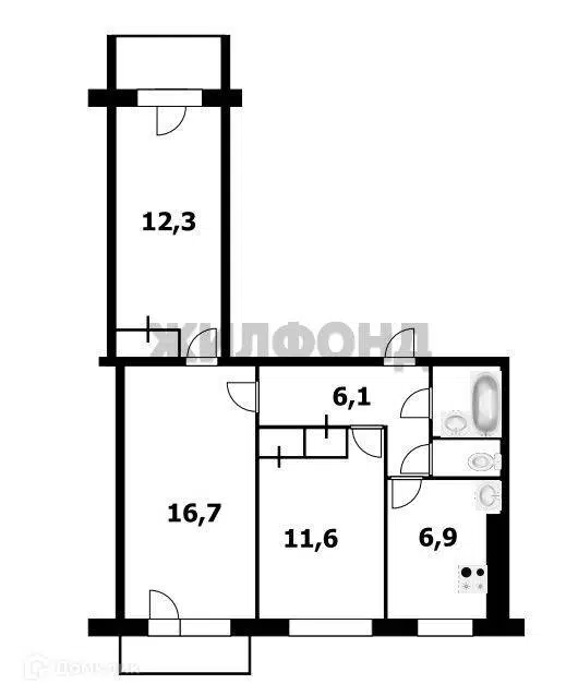 Продаётся 3-комнатная квартира, 61.4 м²