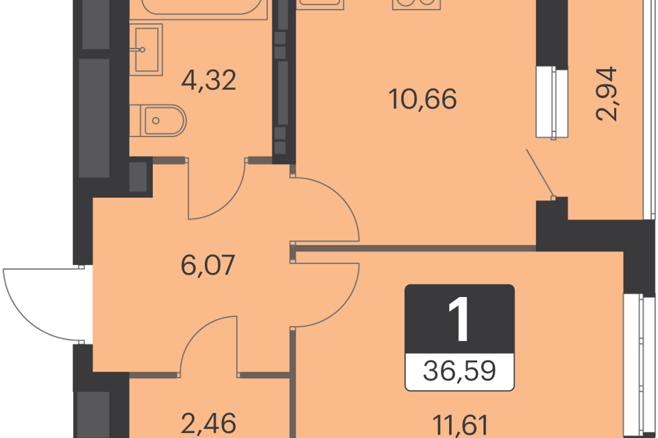 Продаётся 1-комнатная квартира, 36.1 м²