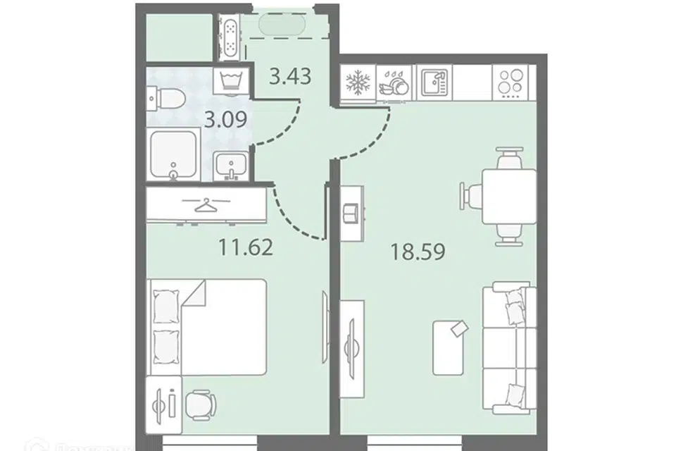 Продаётся 1-комнатная квартира, 36.5 м²