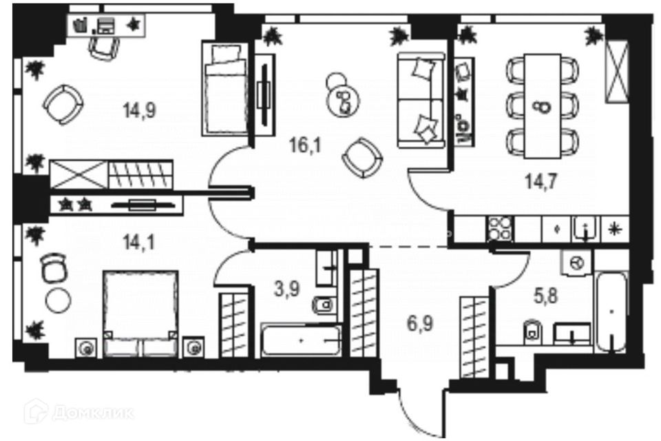 Продаётся 3-комнатная квартира, 76.4 м²