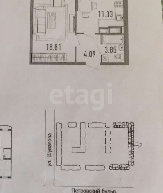 Продаётся 1-комнатная квартира, 38.1 м²