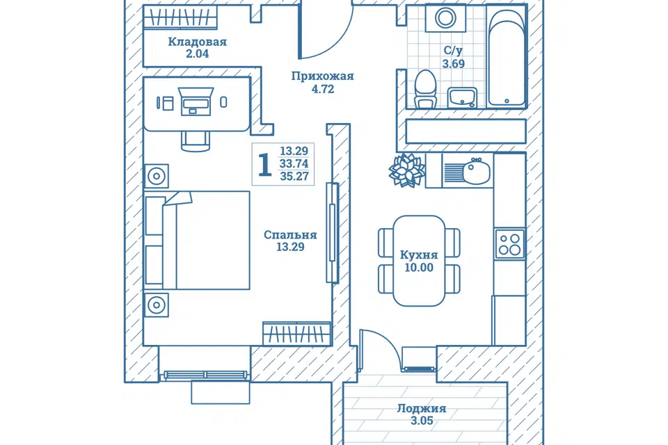 Продаётся 1-комнатная квартира, 35.7 м²