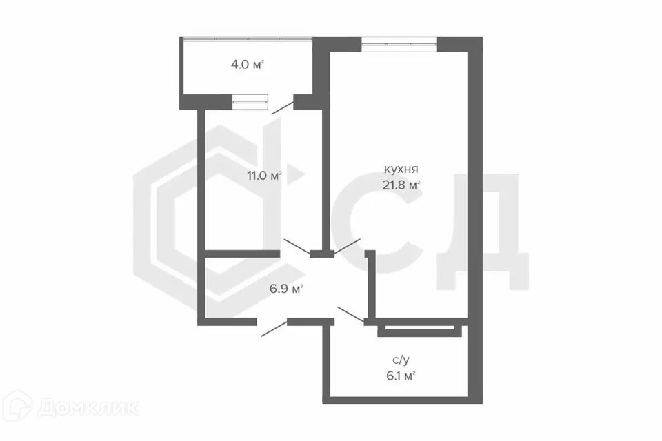 Продаётся 1-комнатная квартира, 45.8 м²