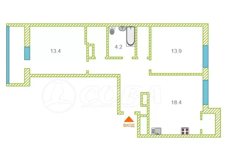 Продаётся 2-комнатная квартира, 68 м²