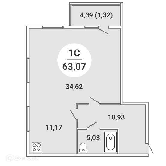 Продаётся студия, 63.07 м²