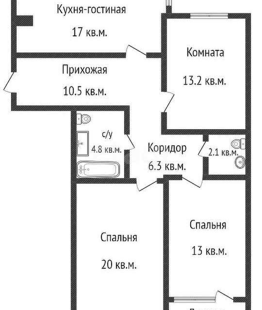 Продаётся 3-комнатная квартира, 86.9 м²