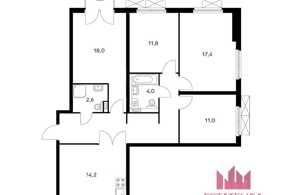 Продаётся 4-комнатная квартира, 97.6 м²