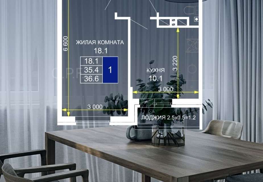 Продаётся 1-комнатная квартира, 36.6 м²