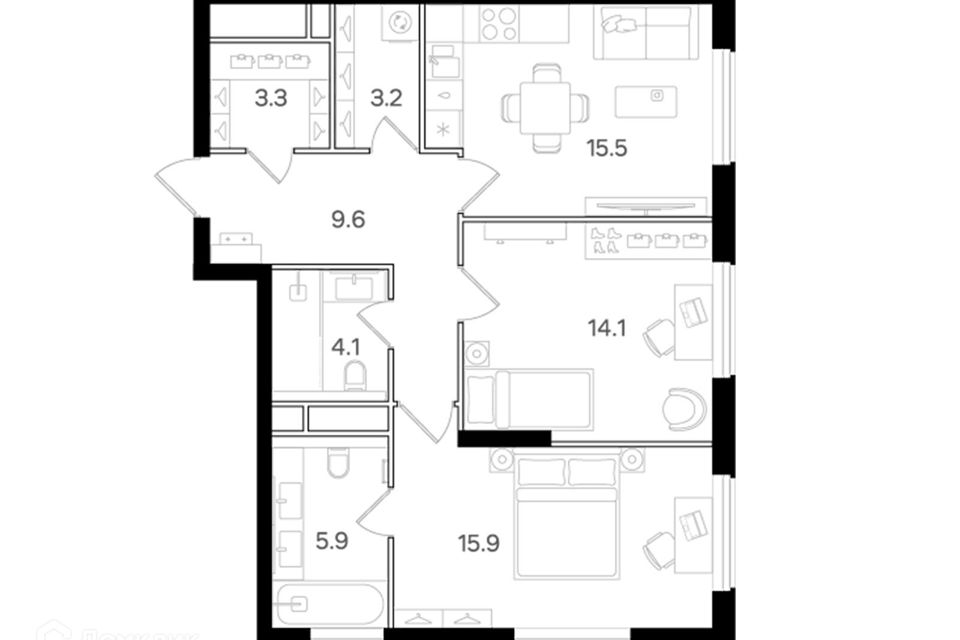 Продаётся 2-комнатная квартира, 71.6 м²