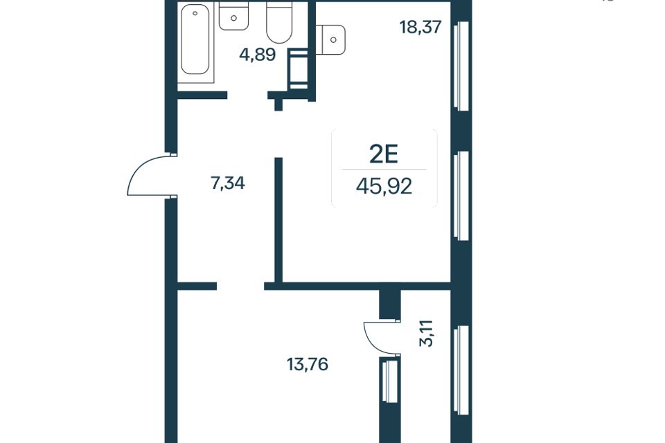 Продаётся 1-комнатная квартира, 43 м²