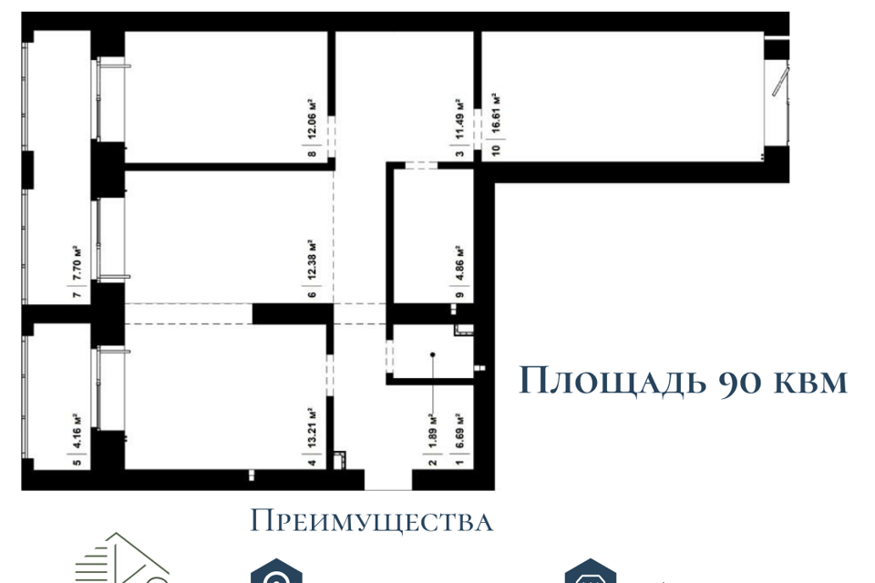 Продаётся 3-комнатная квартира, 90 м²
