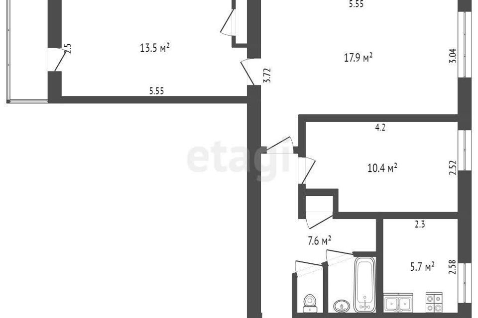 Продаётся 3-комнатная квартира, 58.9 м²