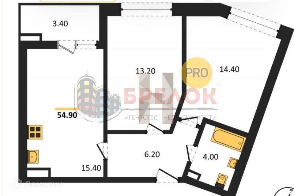Продаётся 2-комнатная квартира, 54.5 м²
