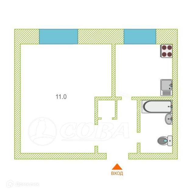 Продаётся 1-комнатная квартира, 21 м²