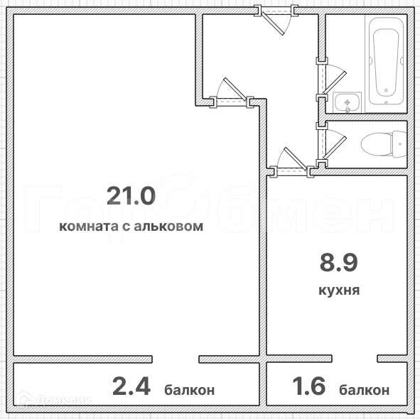 Продаётся 1-комнатная квартира, 38.9 м²