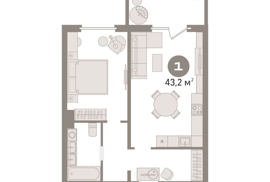 Продаётся 1-комнатная квартира, 43.2 м²