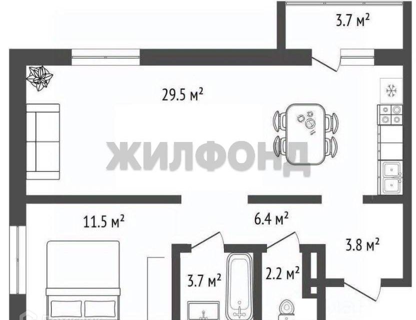 Продаётся 2-комнатная квартира, 54.6 м²