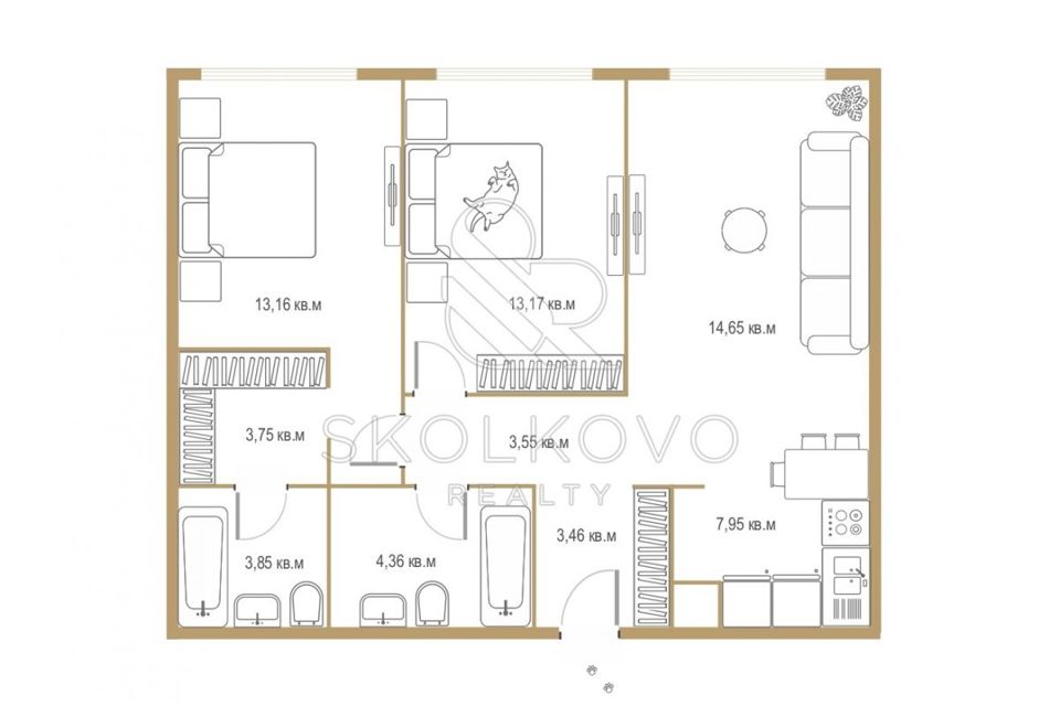 Продаётся 3-комнатная квартира, 69 м²