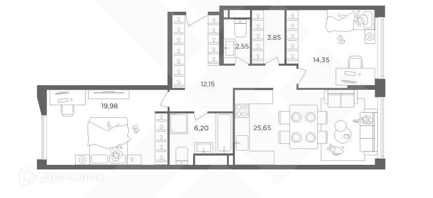 Продаётся 2-комнатная квартира, 84.73 м²