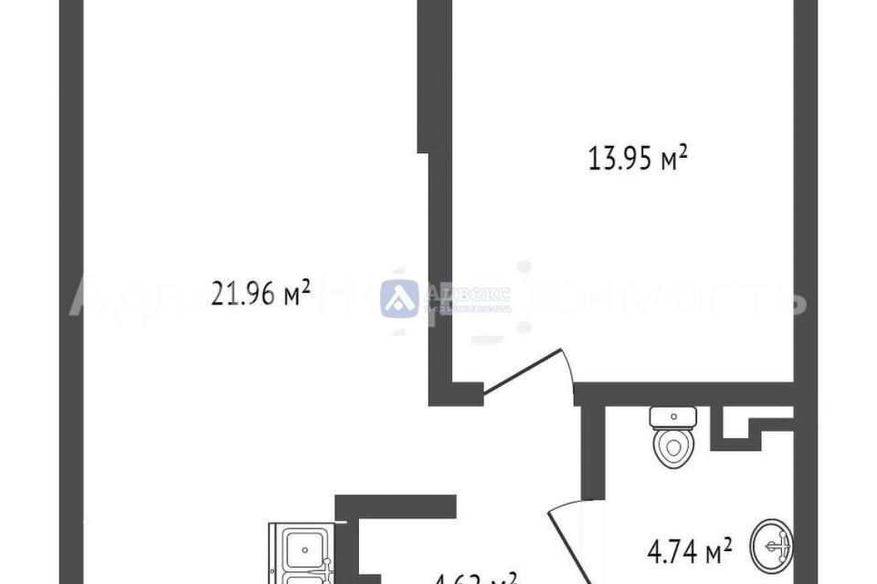 Продаётся 1-комнатная квартира, 44.9 м²