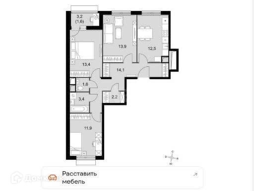 Продаётся 3-комнатная квартира, 76.2 м²