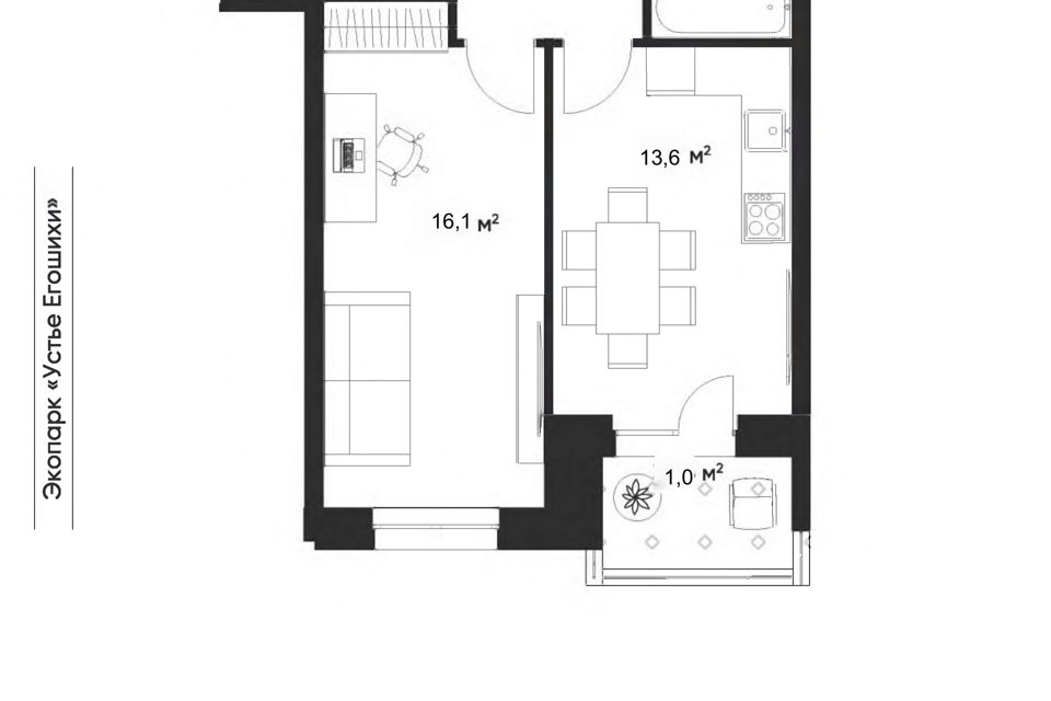 Продаётся 1-комнатная квартира, 45.3 м²