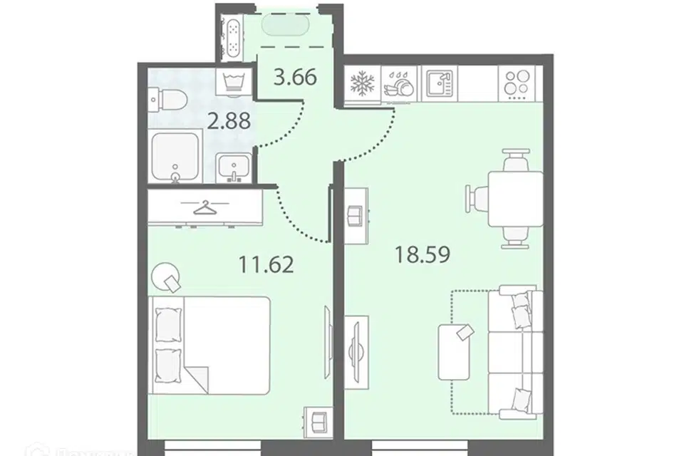 Продаётся 1-комнатная квартира, 36.6 м²