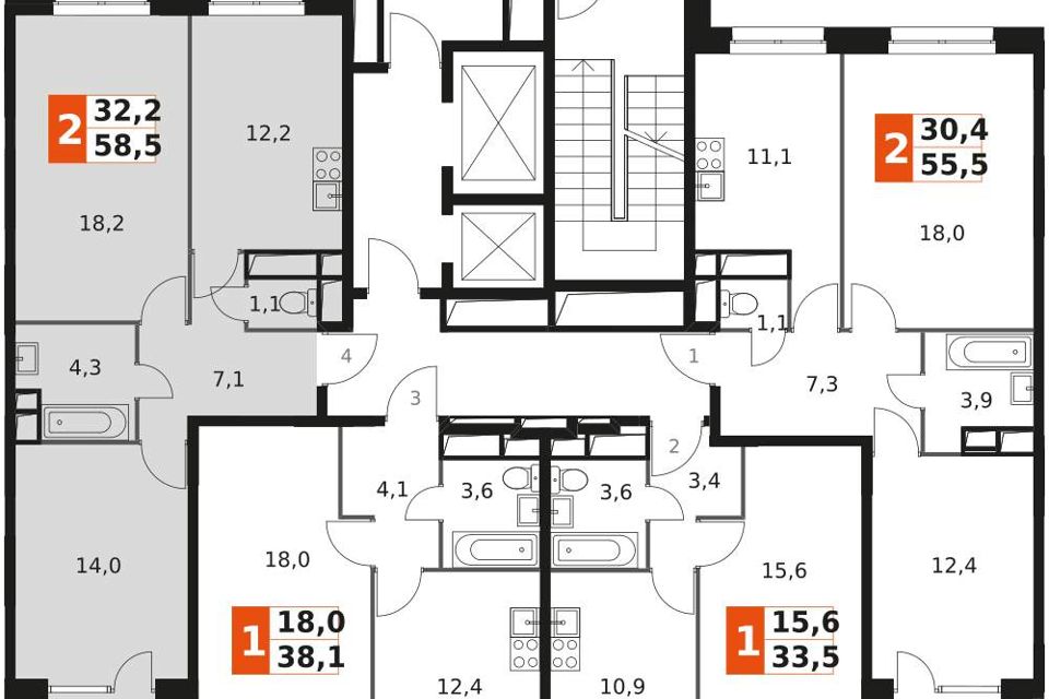 Продаётся 2-комнатная квартира, 58.3 м²