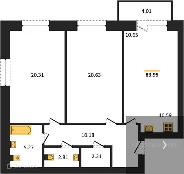 Продаётся 2-комнатная квартира, 83.95 м²