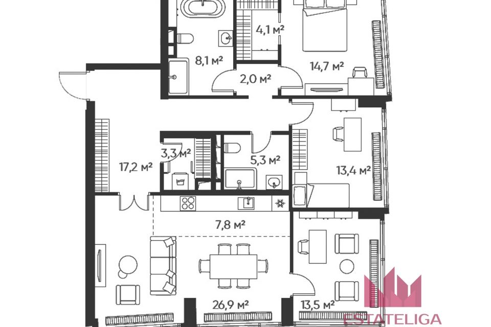 Продаётся 4-комнатная квартира, 115 м²