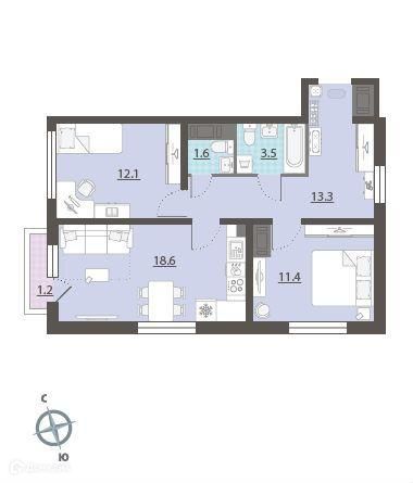 Продаётся 2-комнатная квартира, 60.8 м²
