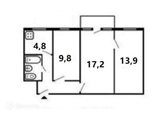 Продаётся 3-комнатная квартира, 58 м²