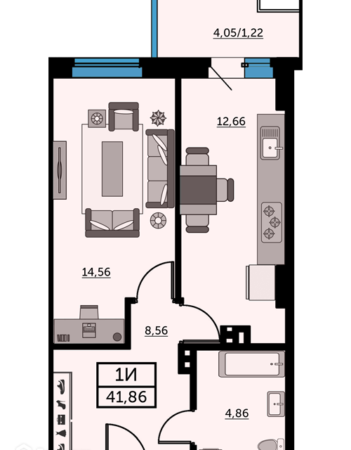 Продаётся 1-комнатная квартира, 42.4 м²