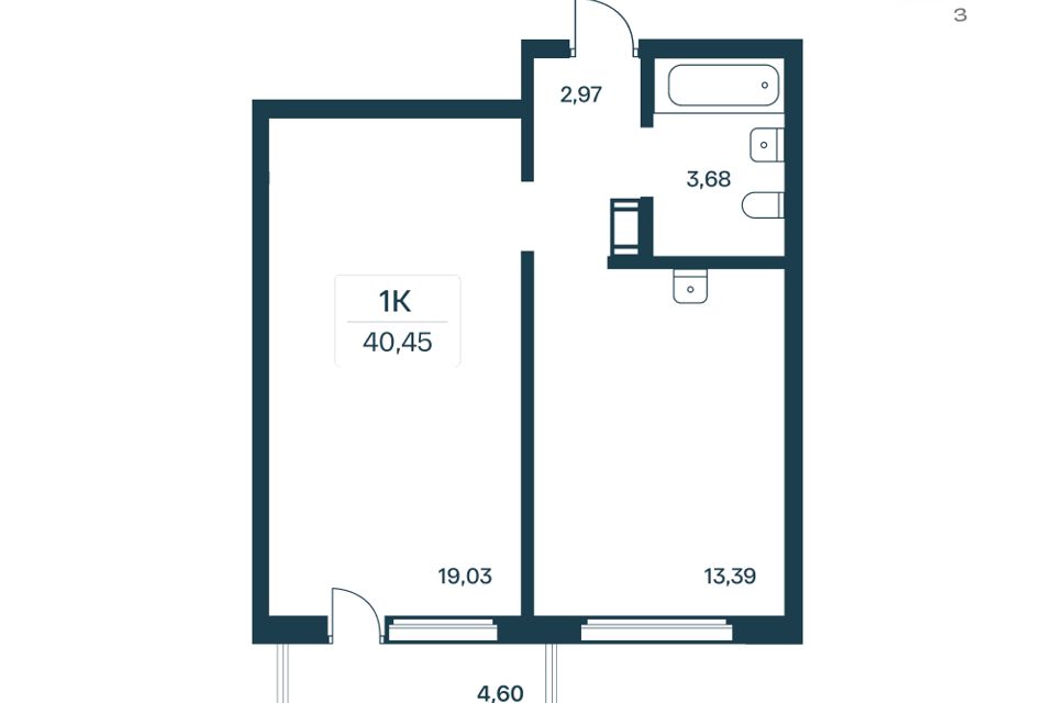Продаётся 1-комнатная квартира, 39.7 м²
