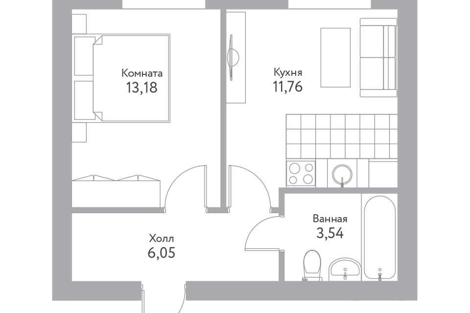 Продаётся 1-комнатная квартира, 34.5 м²