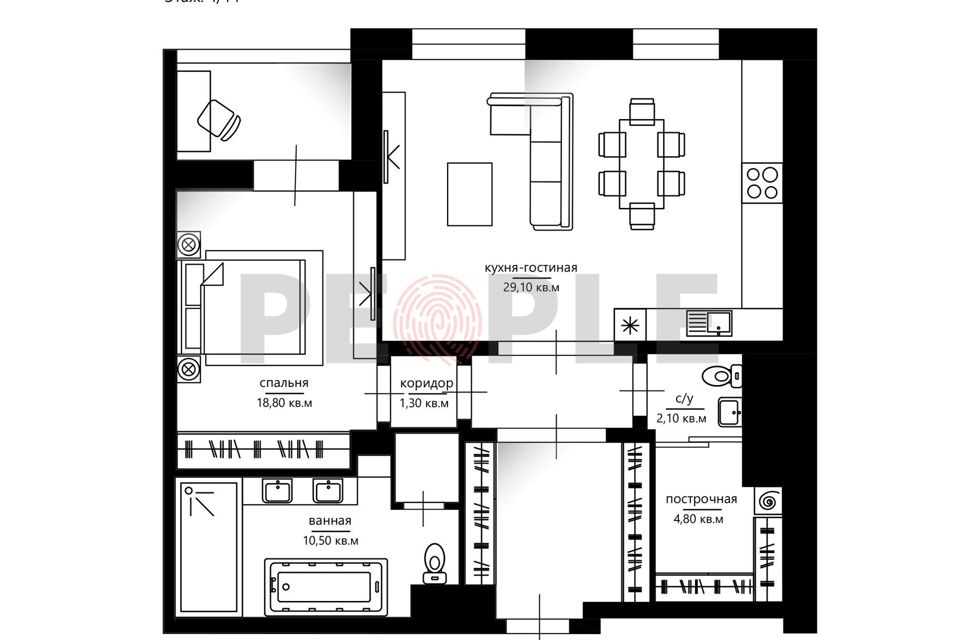 Продаётся 2-комнатная квартира, 72.9 м²