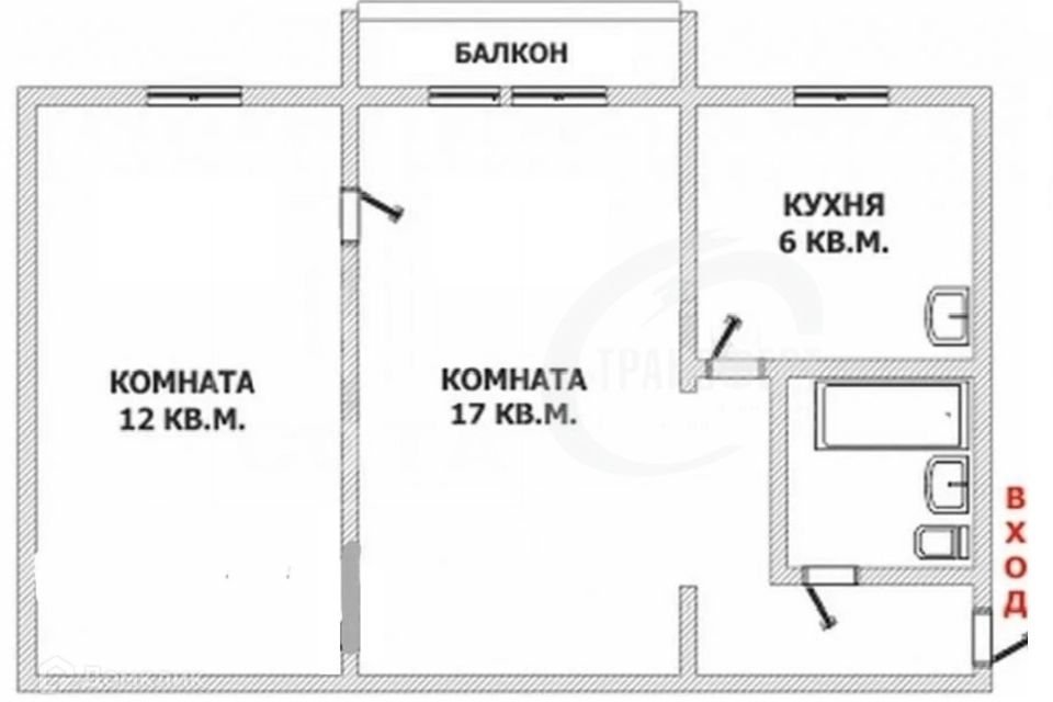 Продаётся 2-комнатная квартира, 43.4 м²