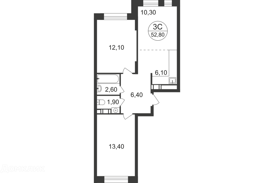 Продаётся 3-комнатная квартира, 52.8 м²