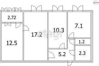 Продаётся 3-комнатная квартира, 56.3 м²