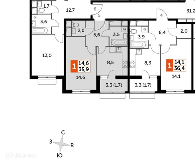 Продаётся 1-комнатная квартира, 35.9 м²