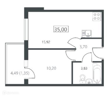 Продаётся 1-комнатная квартира, 35 м²