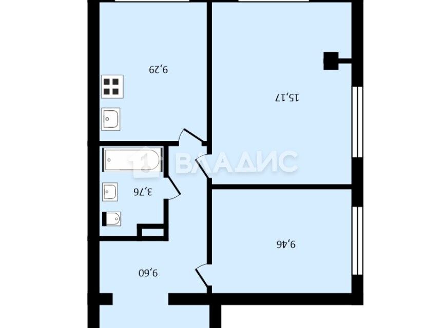 Продаётся 2-комнатная квартира, 47.28 м²