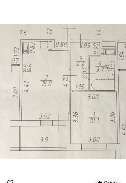 Продаётся 1-комнатная квартира, 33.3 м²
