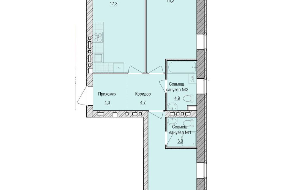 Продаётся 2-комнатная квартира, 64.6 м²
