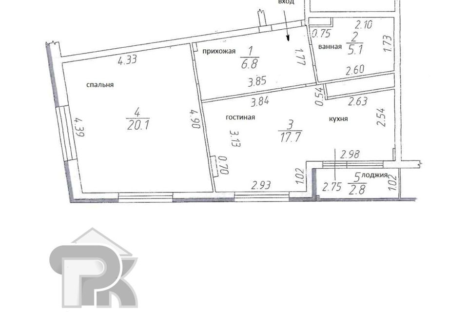 Продаётся 1-комнатная квартира, 52.5 м²