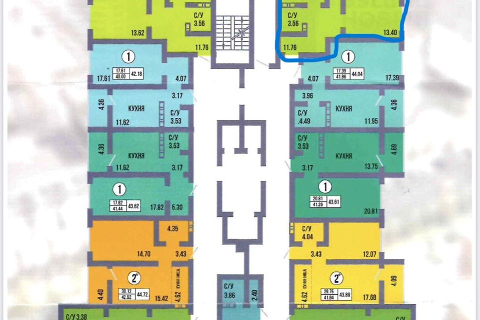 Продаётся 1-комнатная квартира, 43.62 м²